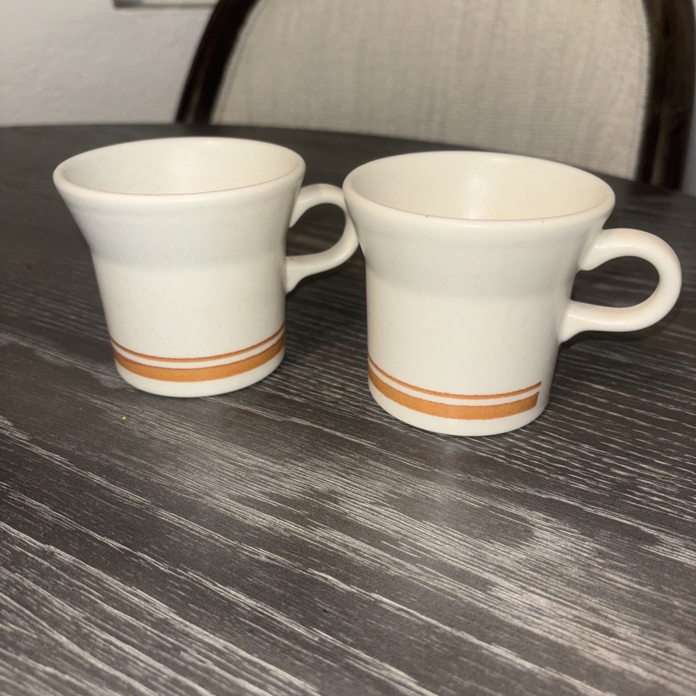 Vintage Mug‎ Set Orange Strip Glazed Cups  Made In USA